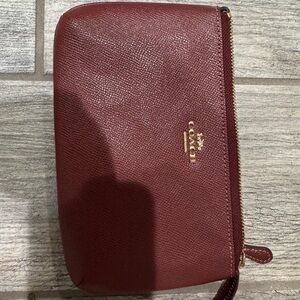 Coach Maroon Leather Wristlet with Gold Accents